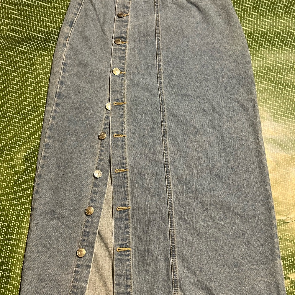 SHEIN Denim Button-Down Skirt - Blue